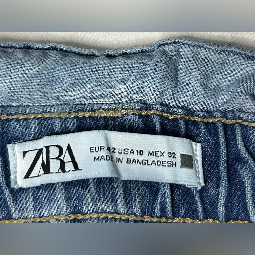 Zara Denim Paperbag Shorts Womens 10 Blue High Waist Elastic Relaxed Fit Casual - Picture 7 of 13